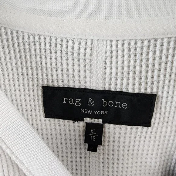 rag & bone Waffle Knit Henley Top Men's XL White Solid Long Sleeve Pullover - Picture 6 of 15